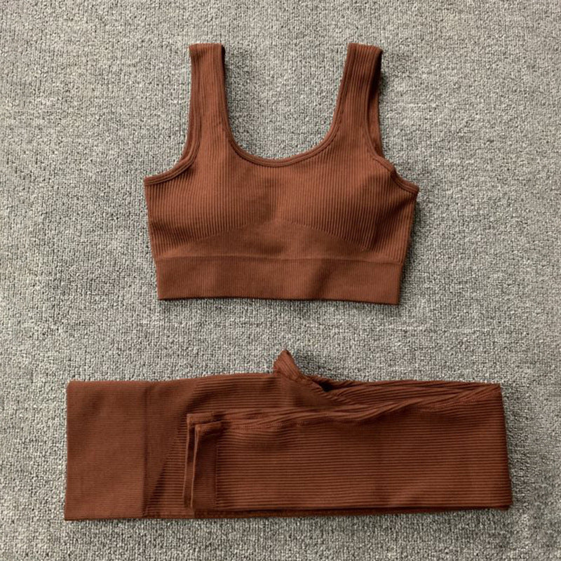 2pcs Thread Yoga Suit Seamless Bra and Butt Lifting High Waist