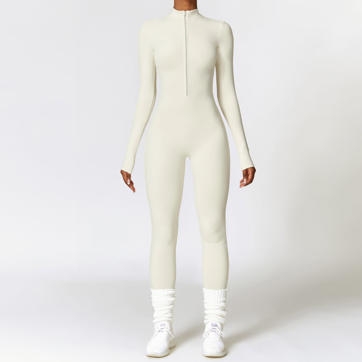 Warm Zipper Long-Sleeved Jumpsuit Yoga Fitness Sports Pants
