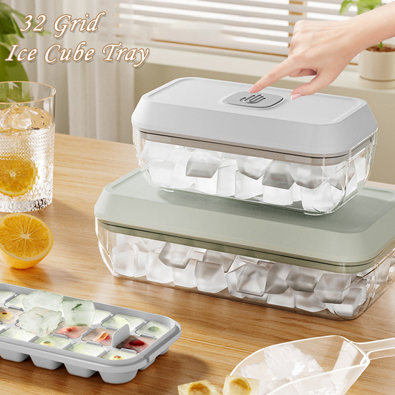 32-Grid Silicone Ice Cube Tray with Lid - Stackable Ice Mold