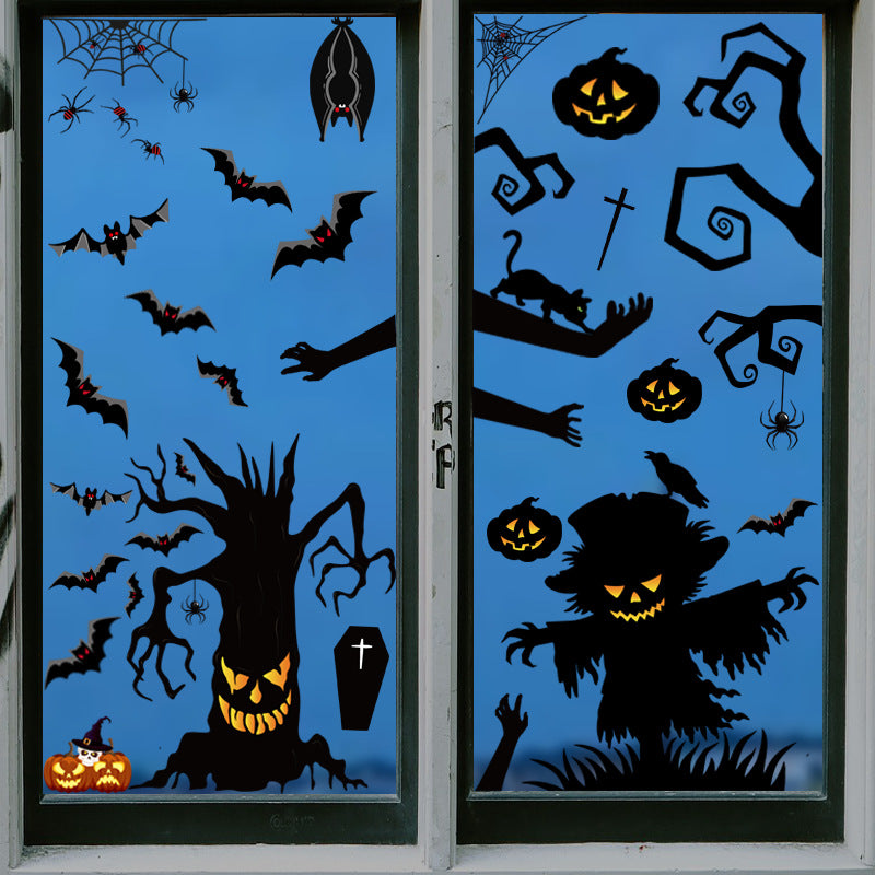 Halloween Window Clings - Static Stickers with Pumpkins, Ghosts & Bats
