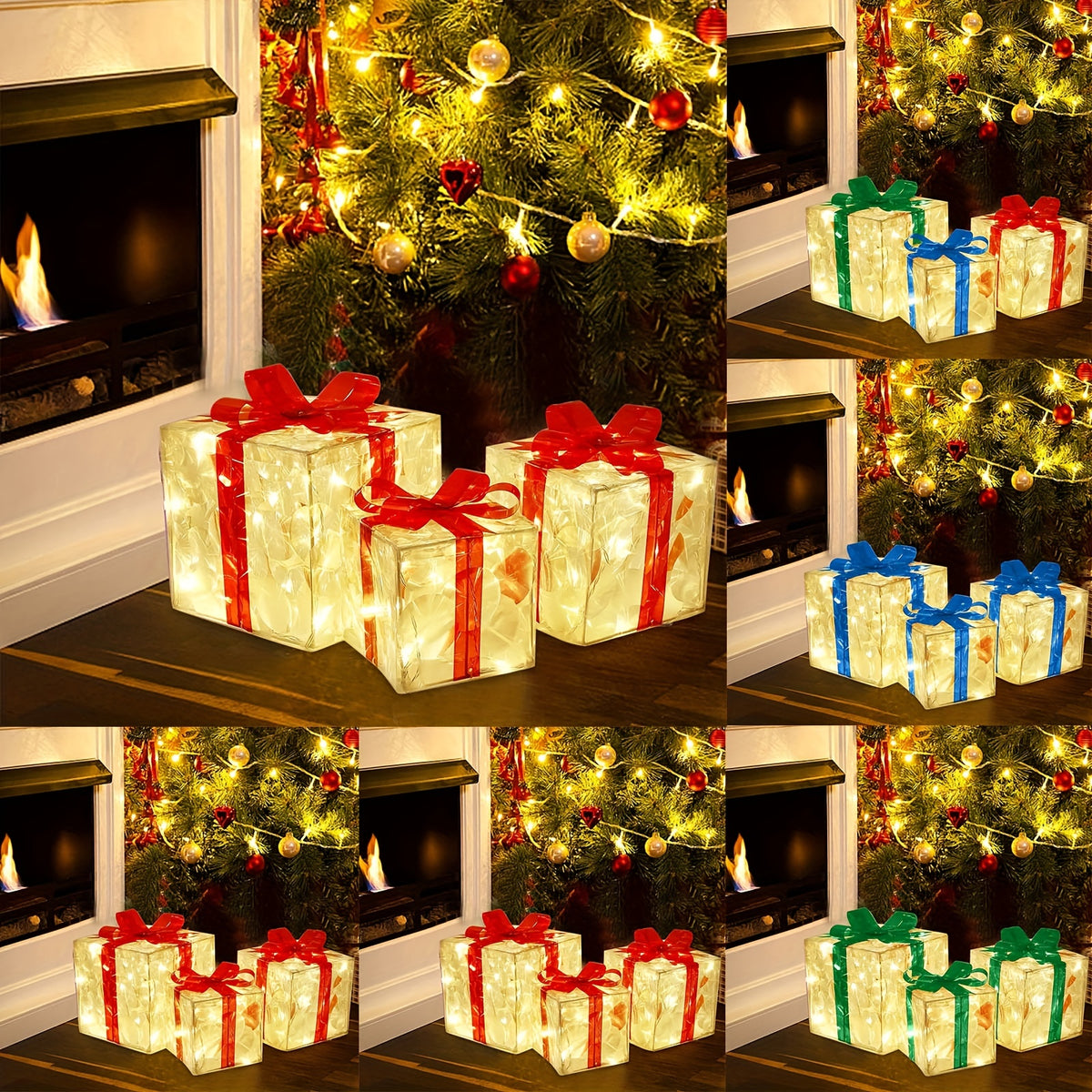 Christmas Gift Box 3-piece Folding Light Up Valentine | Xmas Holiday Decor