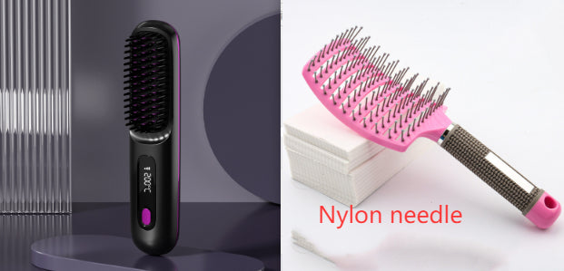2-in-1 Straight Hair Comb Wireless Straightener Brush Fast Heating