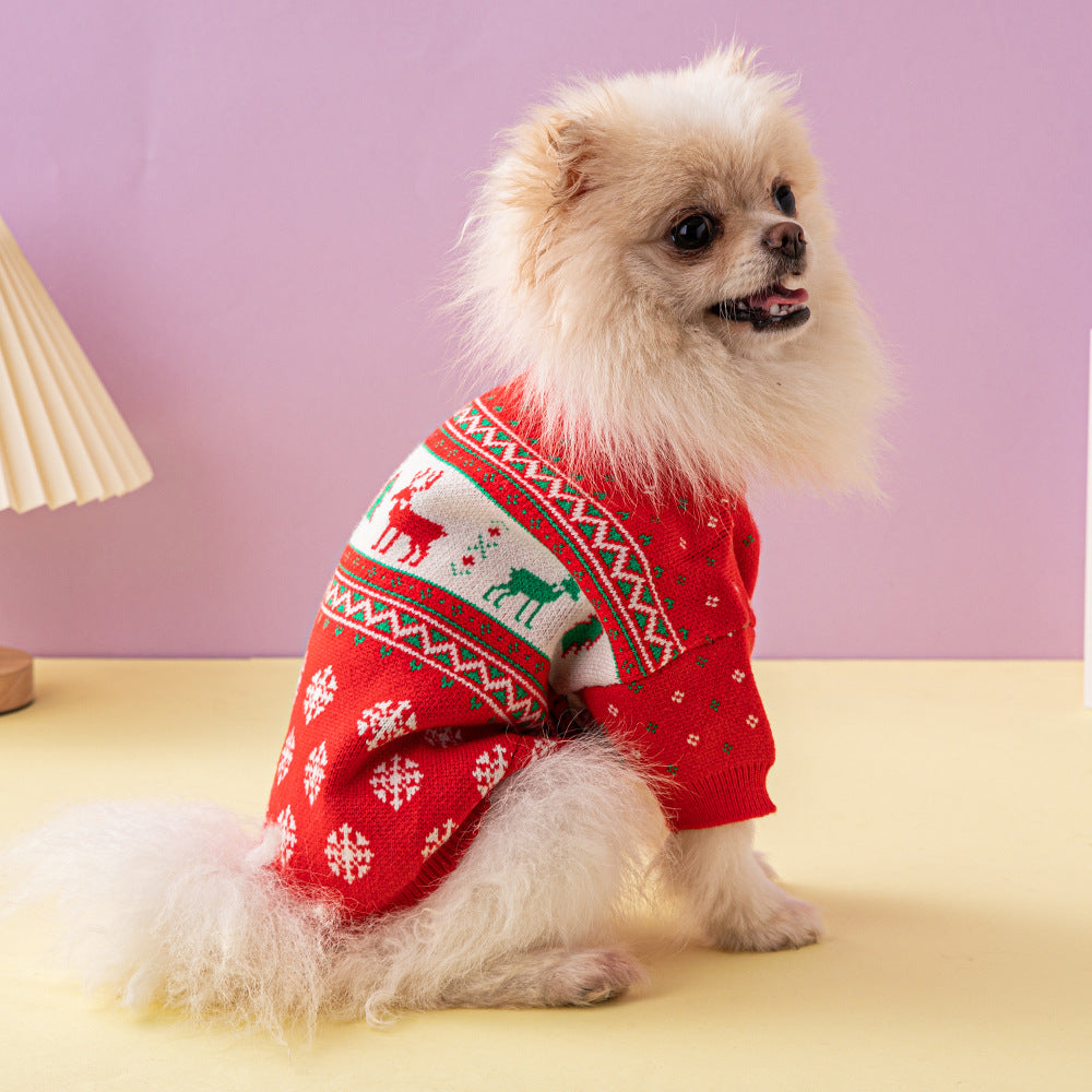 Christmas Tree & Elk Dog Sweater - Warm Knitted Holiday Pet Jumper