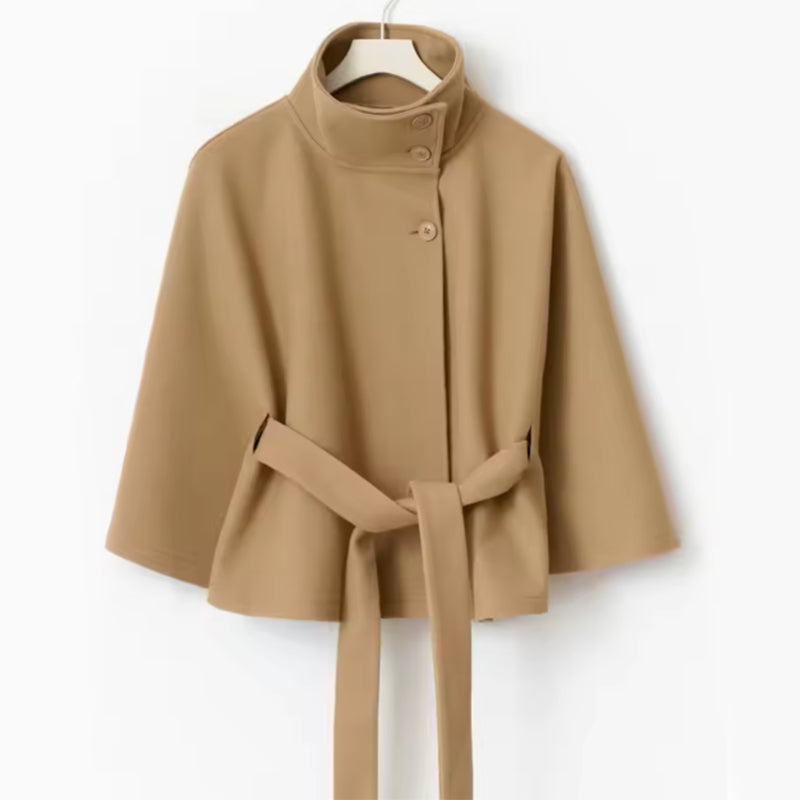 Winter High Neck Batwing Sleeve Coat with Belt Fashion Loose Elegant