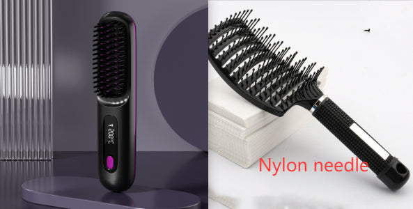 2-in-1 Straight Hair Comb Wireless Straightener Brush Fast Heating