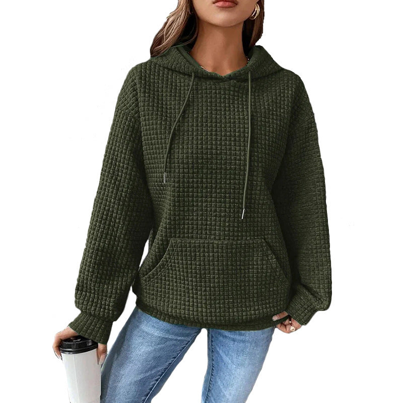 Fashion Waffle Hoodie Sweater Women's Sports Sweatshirt Casual Long