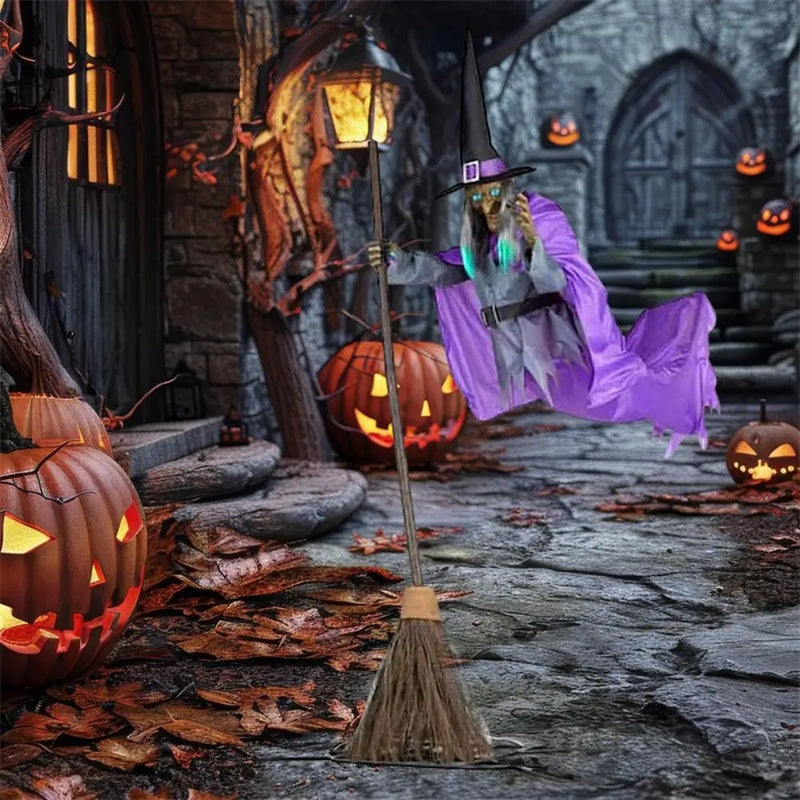 Large Flying Witch on Broom - Outdoor Halloween Yard Decoration