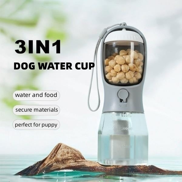 3-in-1 Portable Dog Water Cup 300 ml - Drinker, Food Container & Poop Bag Holder