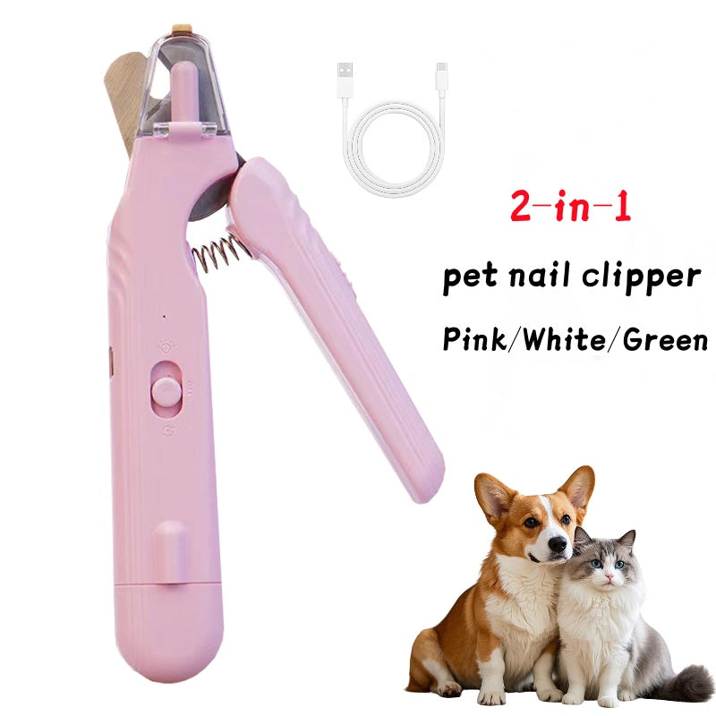 2-in-1 LED Pet Nail Clipper & Grinder - Safe Dog and Cat Nail Trimmer