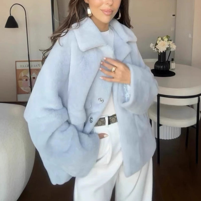 Loose Lapel Single Breasted Furry Coat Winter Fashion Fleece Long
