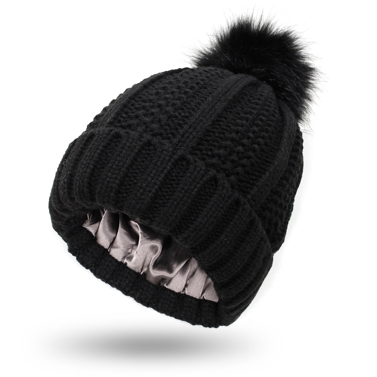 Winter Knitted Hats Fashion Stretchy Lined Skull for Women Faux Fur