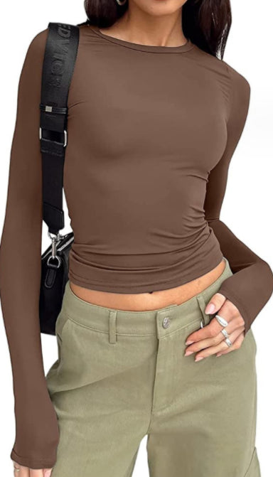 Women's Clothing Fashion Slim Long-Sleeved Pullovers Tops Solid