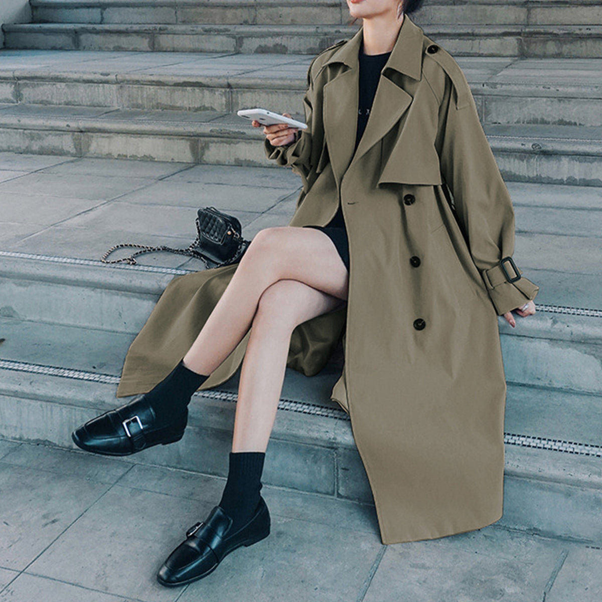 Women Trench Coat Double Breasted Korean Women's Elegant Oversize