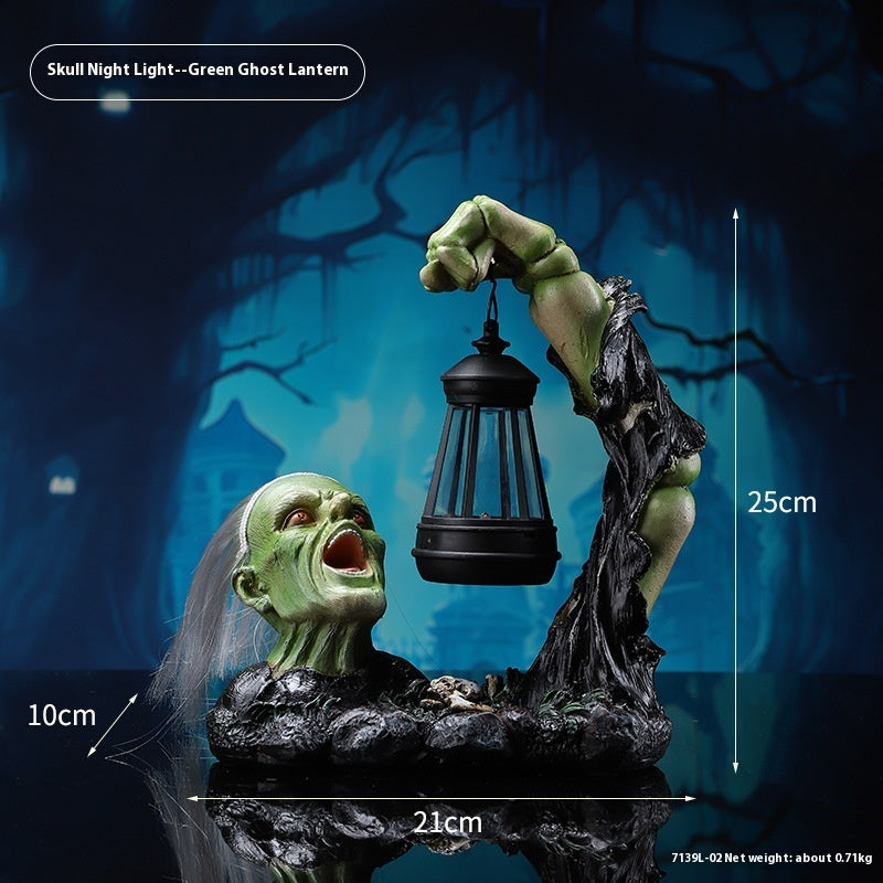Halloween Resin Skull Lamp Decoration - Skeleton Lantern & Candle Holder
