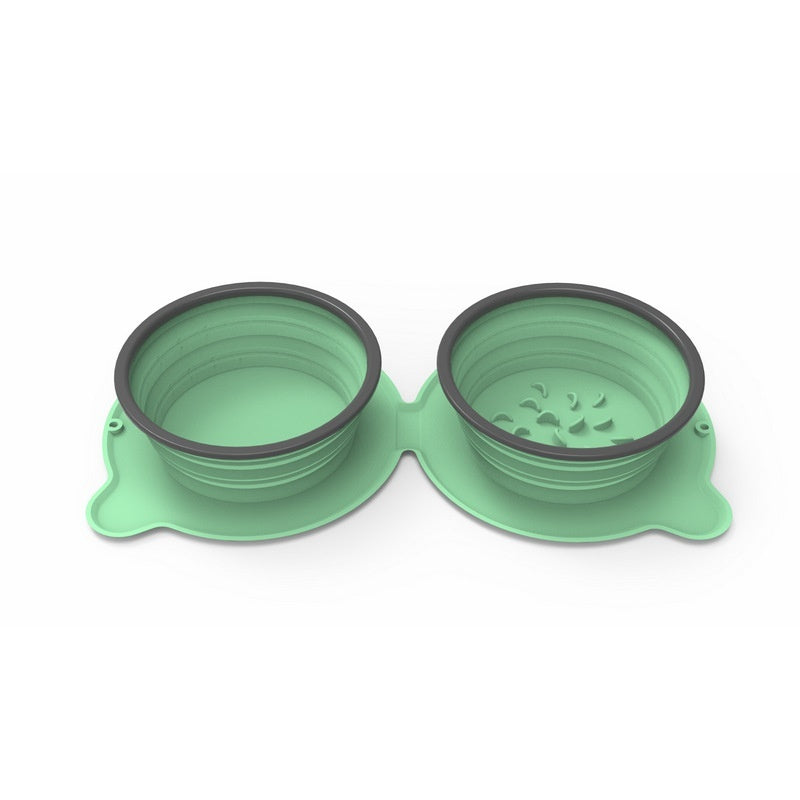 Collapsible Silicone Double Dog Bowl - Portable Travel Food & Water Bowl