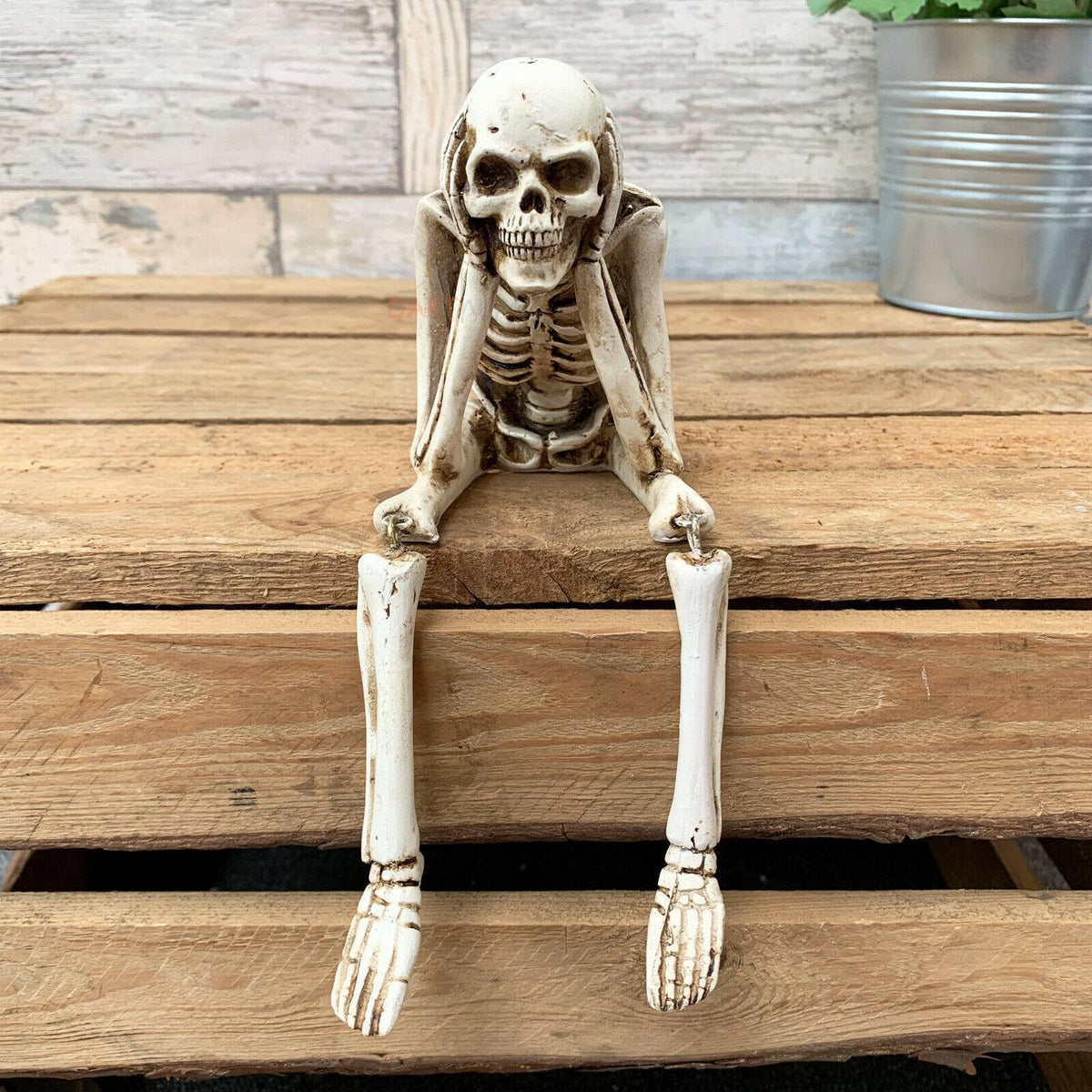 Sitting Skeleton Shelf Sitter - See No Evil Skull Figurine Halloween Decor