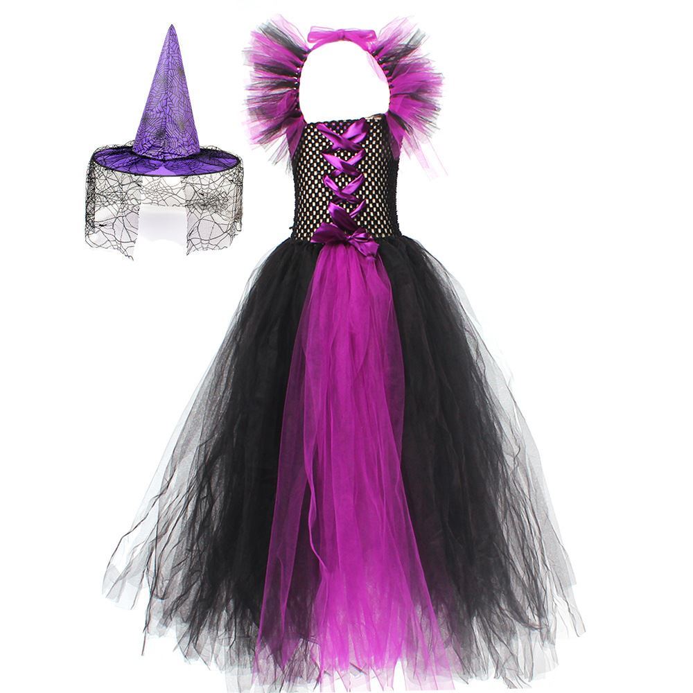 Girls’ Witch Costume Set – Green or Purple Halloween Dress