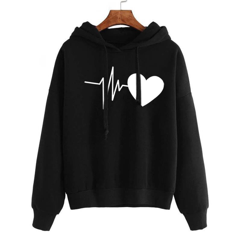 Heart Print Streetwear Hoodies Women Sweatshirt Spring Autumn Long