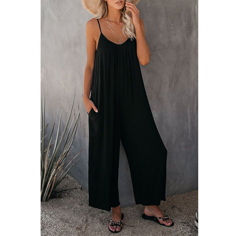 Women's Loose Sleeveless Jumpsuits Romper Jumpsuit with Pockets Long