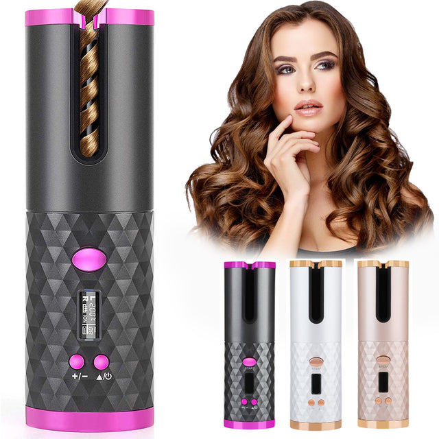Rechargeable Automatic Hair Curler Women Portable Curling Iron LCD