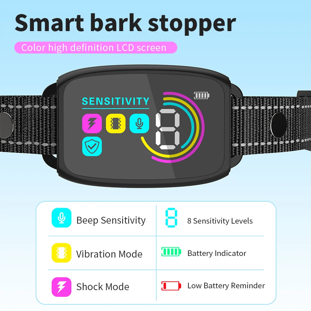 Smart Anti-Bark Dog Collar - Rechargeable Bark Stopper with Digital Display, IP67