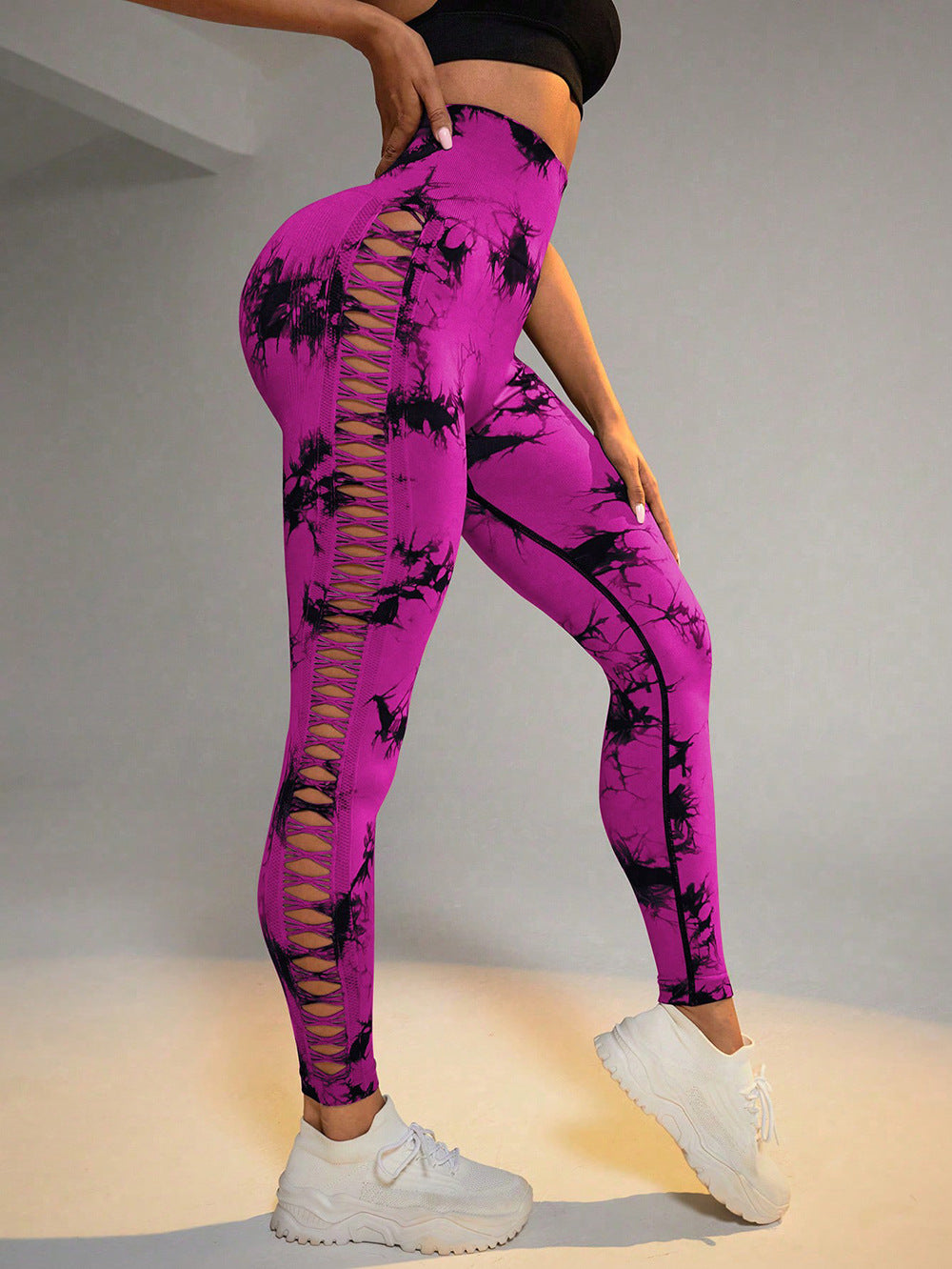 Hollow Tie Dye Printed Yoga Pants High Waist Butt Lift Seamless