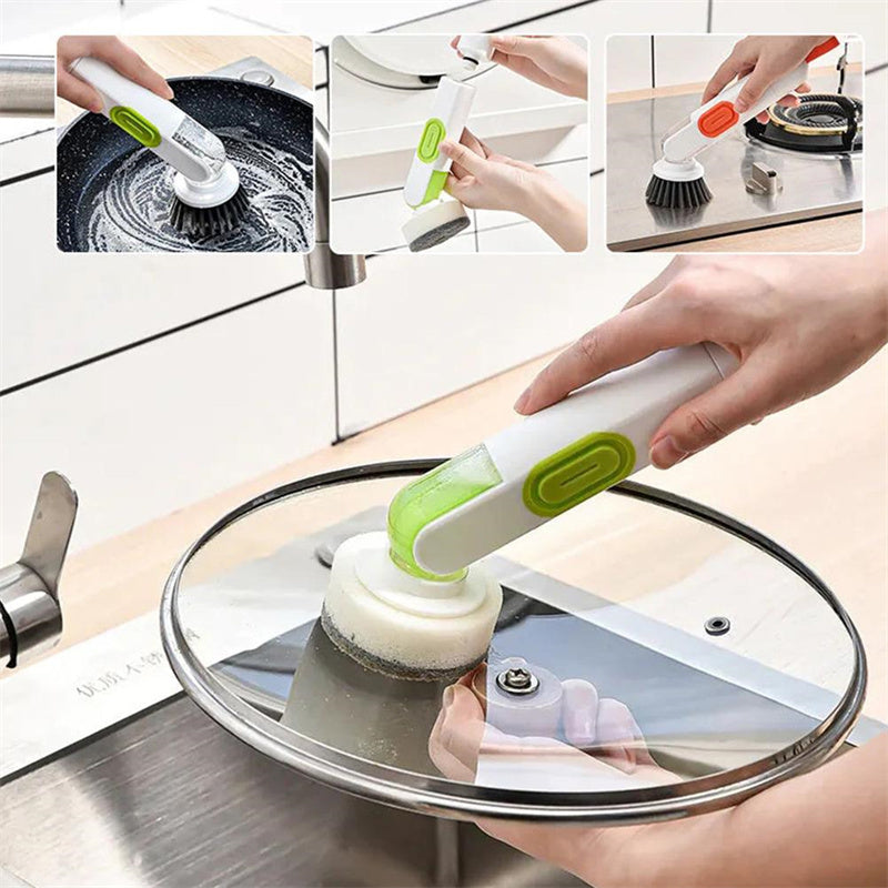 Long-Handle Liquid-Fill Dish Brush - Soap Dispensing Scrubber