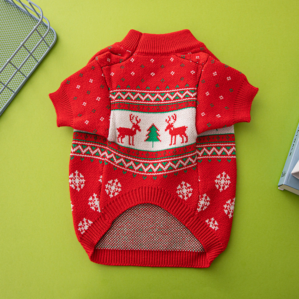 Christmas Tree & Elk Dog Sweater - Warm Knitted Holiday Pet Jumper