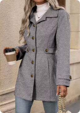 Elegant Single-Breasted Woolen Coat Buttons Lapel Mid-Length Jacket
