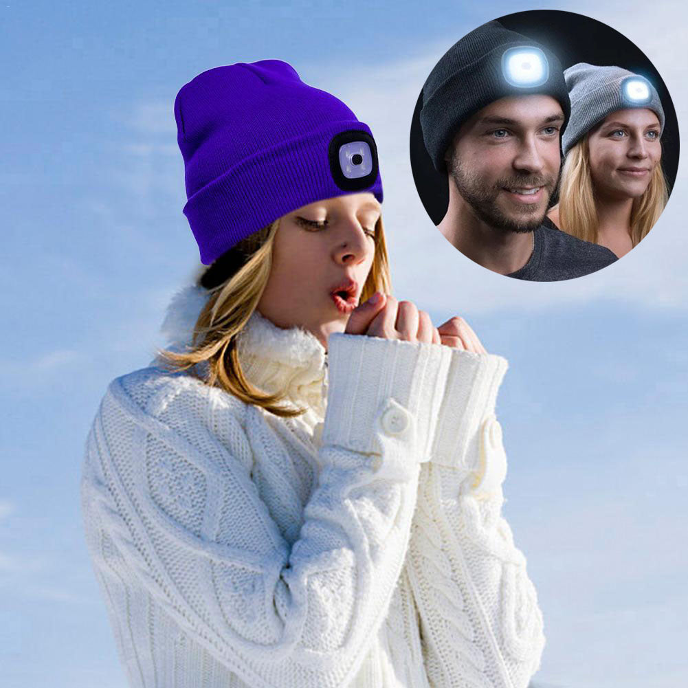 Knit Hat Button Cell Type Knitted with Light Glowing