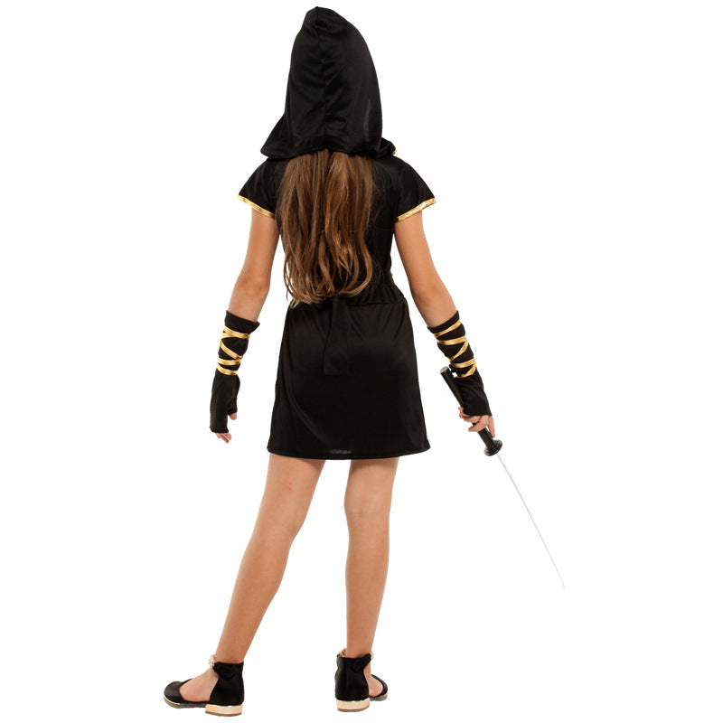Girls’ Black and Gold Ninja Costume for Halloween