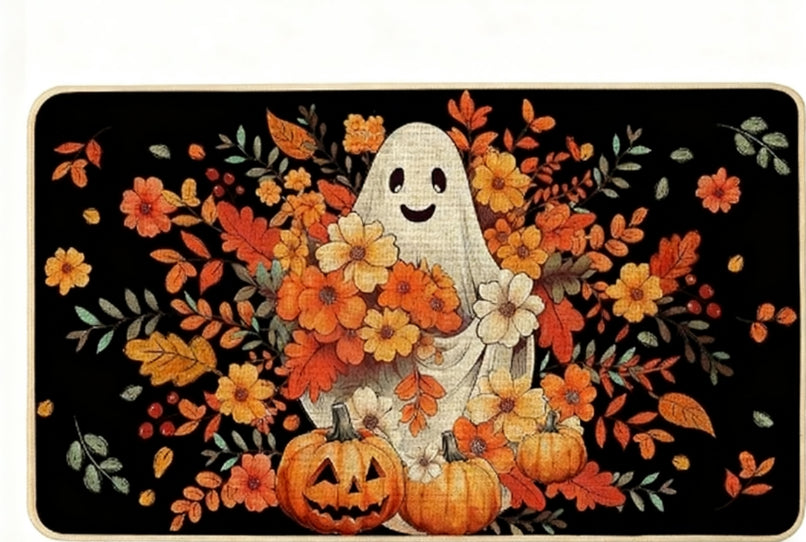 Halloween Doormat - Non-Slip Welcome Mat with Pumpkin & Ghost Designs