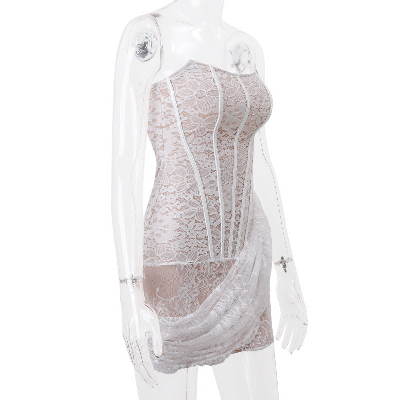 Strapless Lace Dress Party Women Fashion and Sexy Slim Skirt
