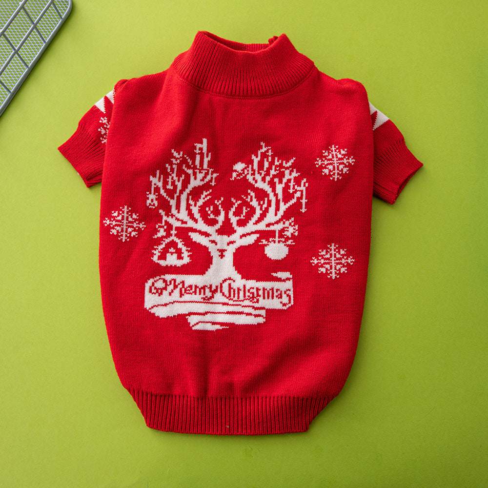 Christmas Tree & Elk Dog Sweater - Warm Knitted Holiday Pet Jumper