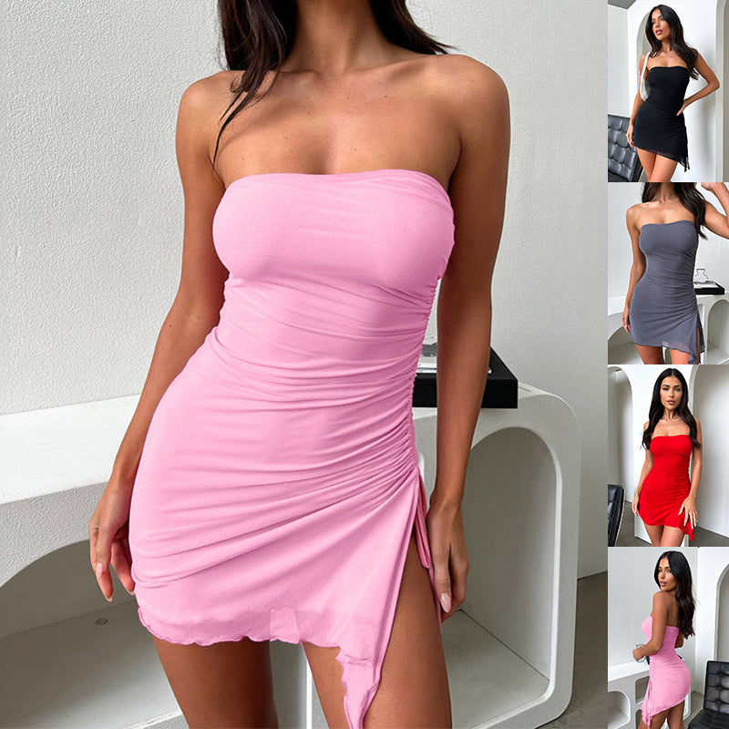 Y2K Tube-Top Split Dress Summer Fashion Backless Short Dresses