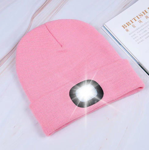 Knit Hat Button Cell Type Knitted with Light Glowing