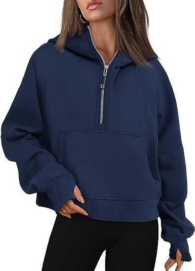 Zipper Hoodies Sweatshirts with Pocket Loose Sport Tops Long Sleeve