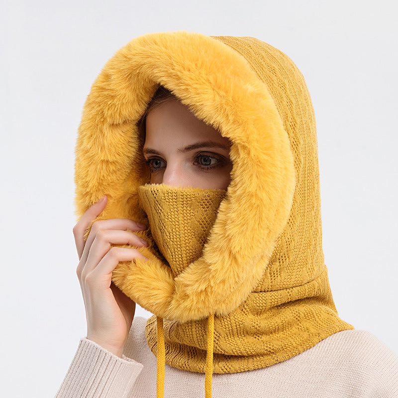 Winter Thick Plush Hat with Scarf Windproof Warm Knit Hats Hooded