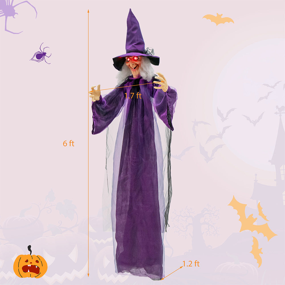 6ft Animated Hanging Witch - Talking Halloween Prop with Red Eyes