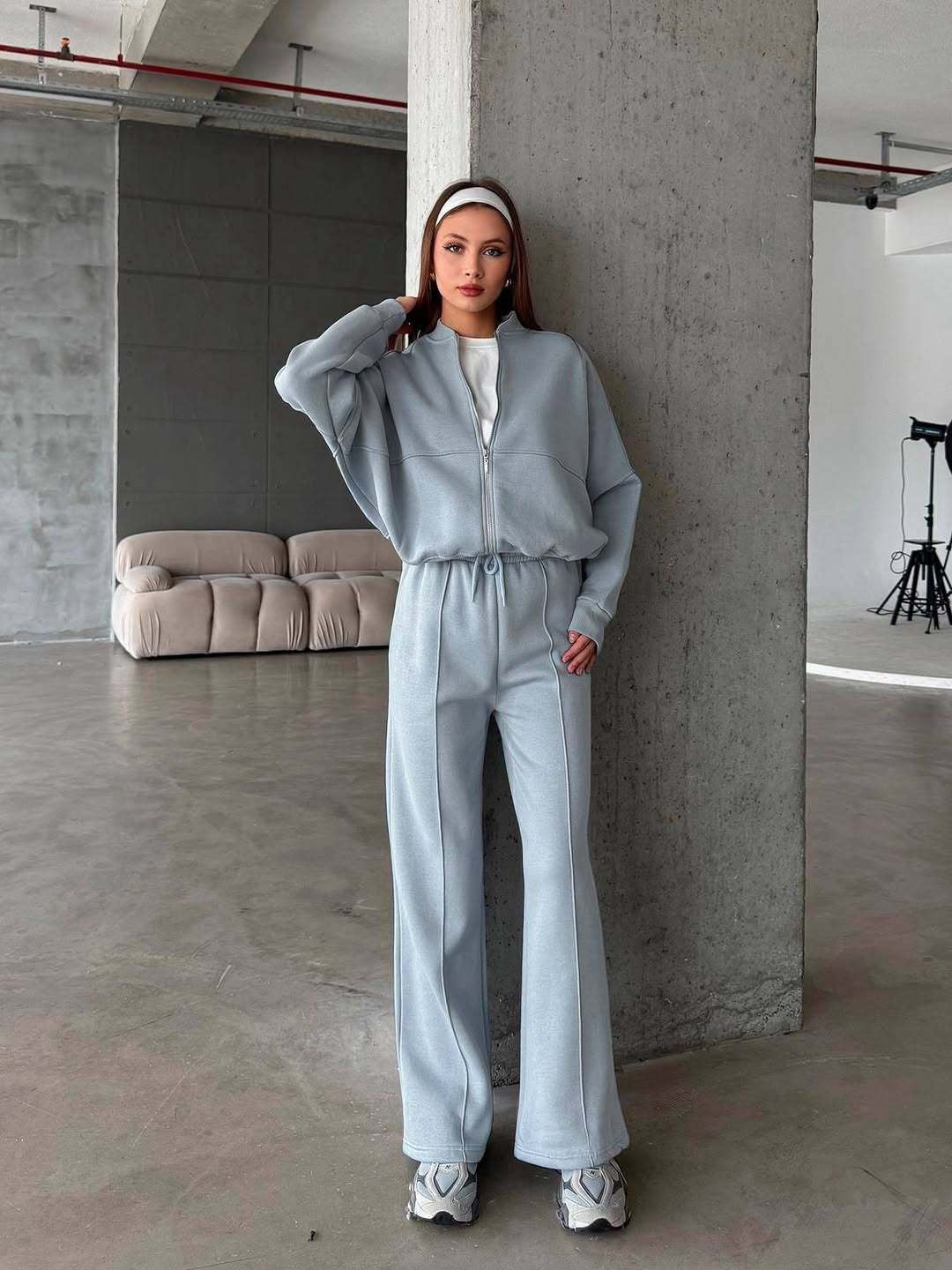 Women's Sports Suits Zipper Jacket and Wide Leg Pants Two-Piece Set