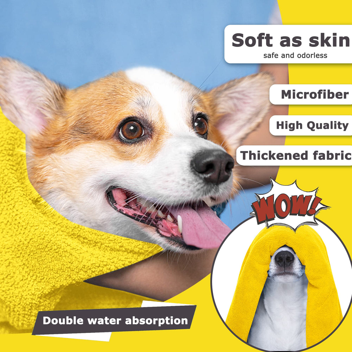 Microfiber Dog Drying Towel - Super Absorbent Quick-Dry Pet Bath Towel