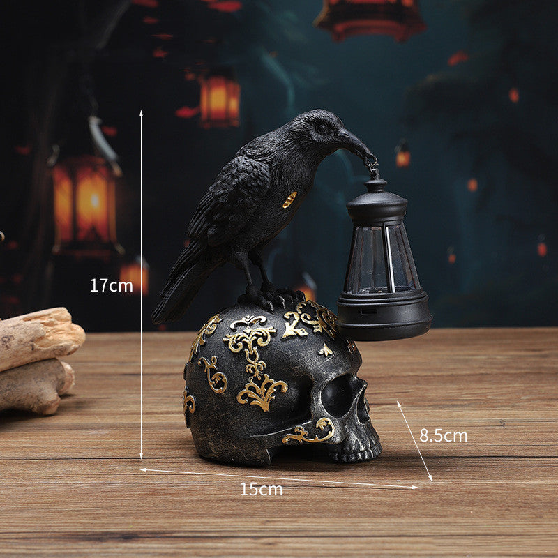 Halloween Resin Skull Lamp Decoration - Skeleton Lantern & Candle Holder