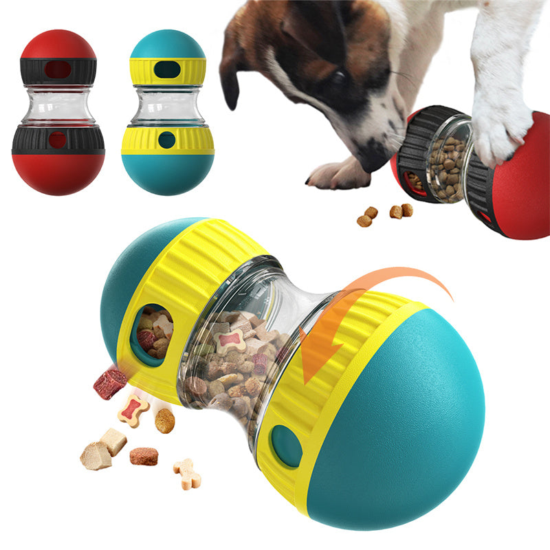 Dumbbell Treat Dispensing Dog Toy - Slow Feeder Tumbler Puzzle for Smart Dogs