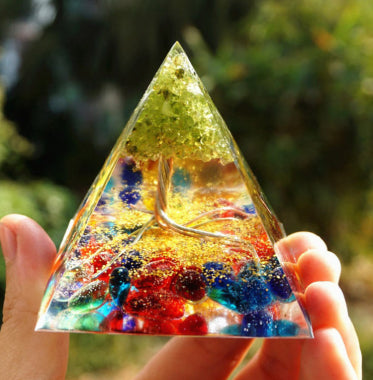 Natural Tiger Eye Orgonite Pyramid Healing Crystals Centerpiece Energy