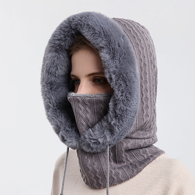 Winter Thick Plush Hat with Scarf Windproof Warm Knit Hats Hooded