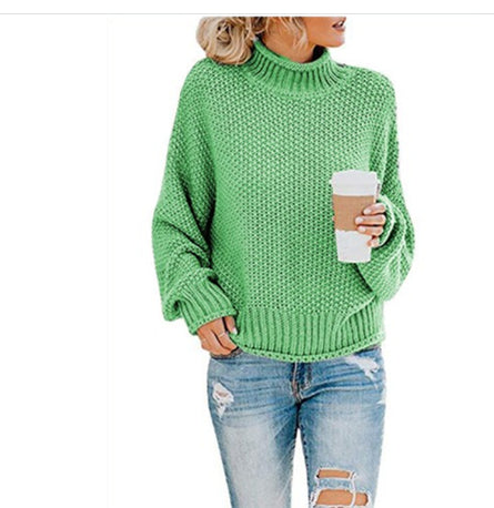 Solid Turtleneck Pullover Sweater Winter Fashion Casual Knitted