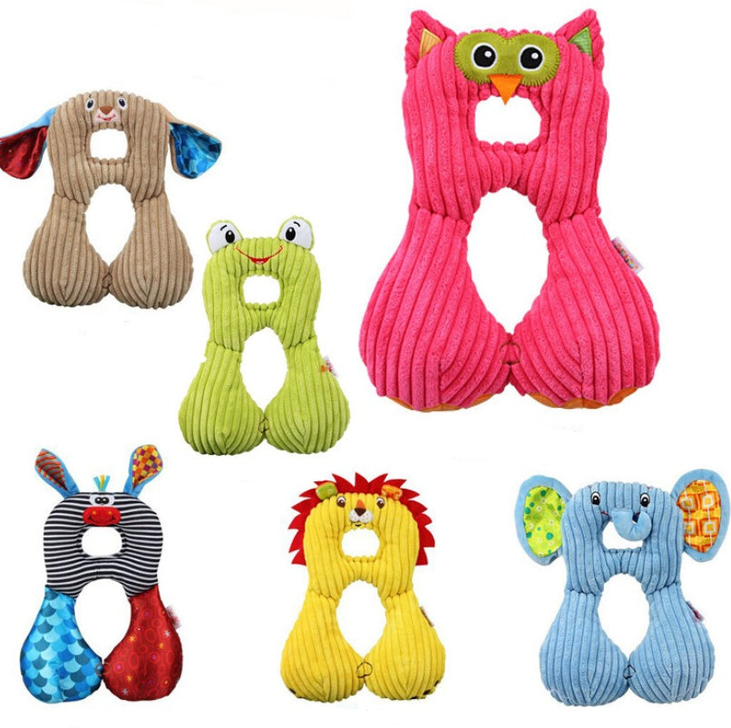 U-shaped children’s neck pillow with a short-plush cover and cartoon animal design, available in five colourful styles.