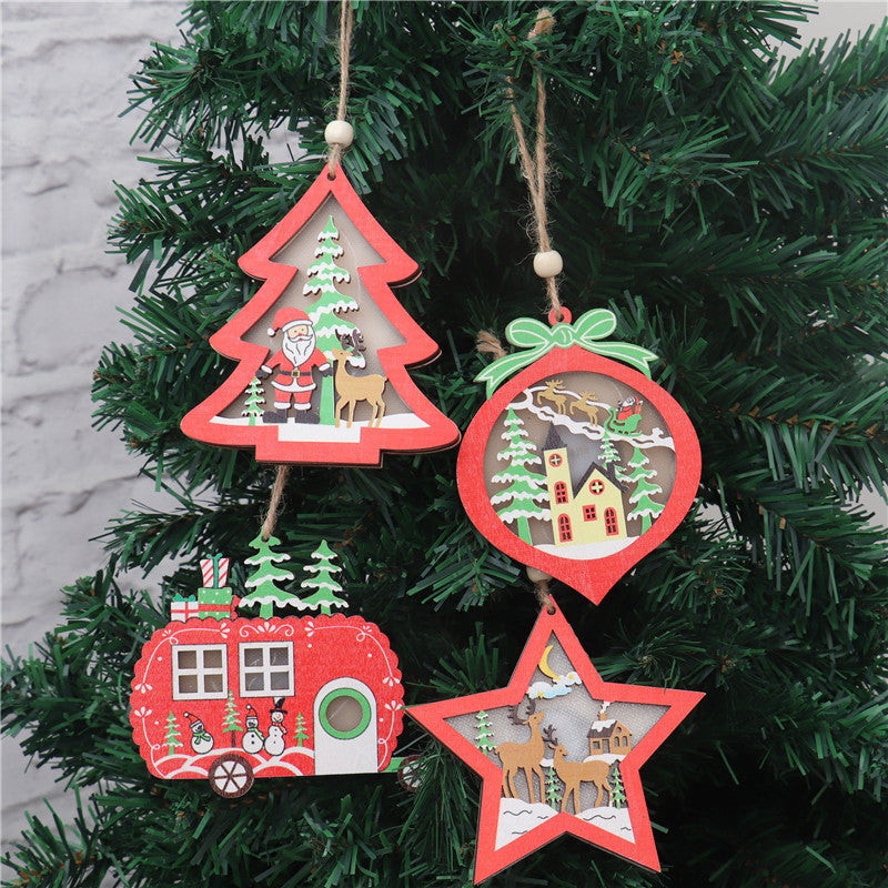 Christmas Decorations Hollow Wooden Pendant Creative Light Included