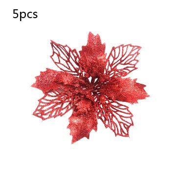 Christmas Glitter Artifical Flowers Tree Decorations for Home Fake