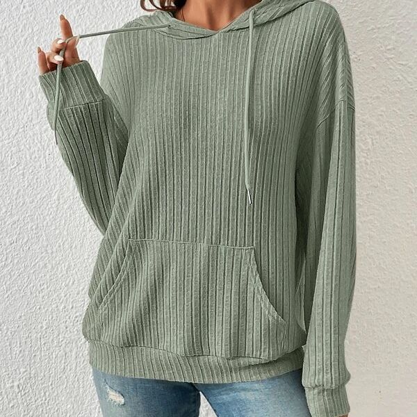 Fashion Drawstring Long-Sleeved Hooded Sweatshirt with Pockets Solid